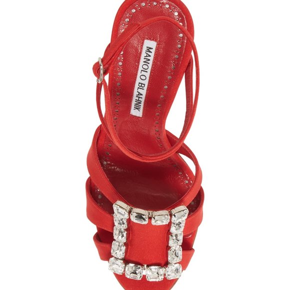 Manolo Blahnik TICUNA Crystal Buckle Crepe de Chine Strap Sandals - Picture 10 of 14